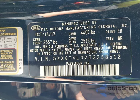 2018 Kia Optima Lx from USA, damaged, VIN 5XXGT4L32JG233512